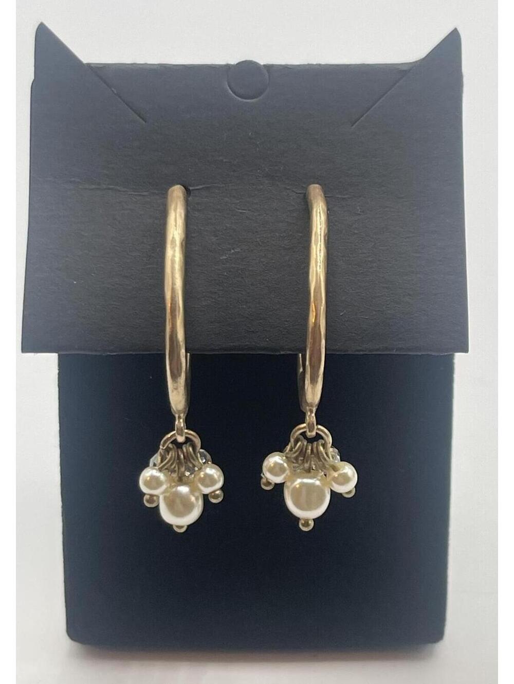 Gold Tone Hoop Earrings with Clustered Faux Pearl Charms